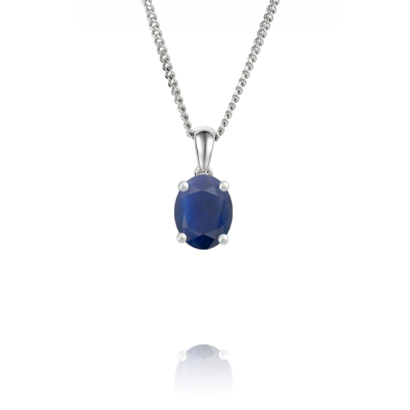 9ct White Gold Amore Oval Sapphire Pendant