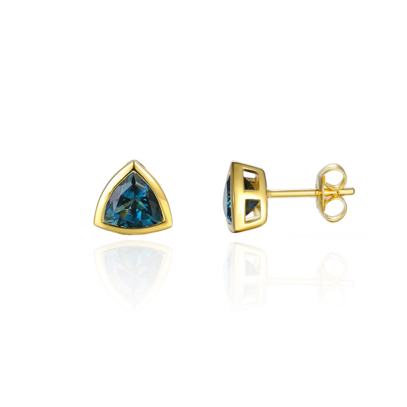 9ct Gold Amore Blue Topaz Triangle Studs