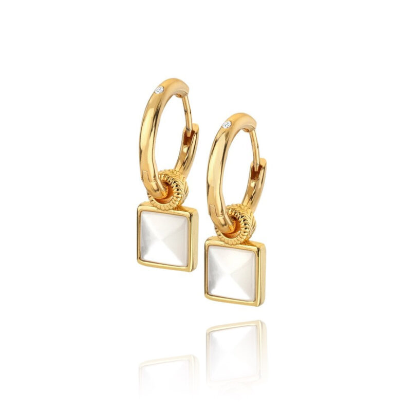 Hot Diamonds X JJ 18ct Gold Plated Mother of Pearl Calm Square Earrings