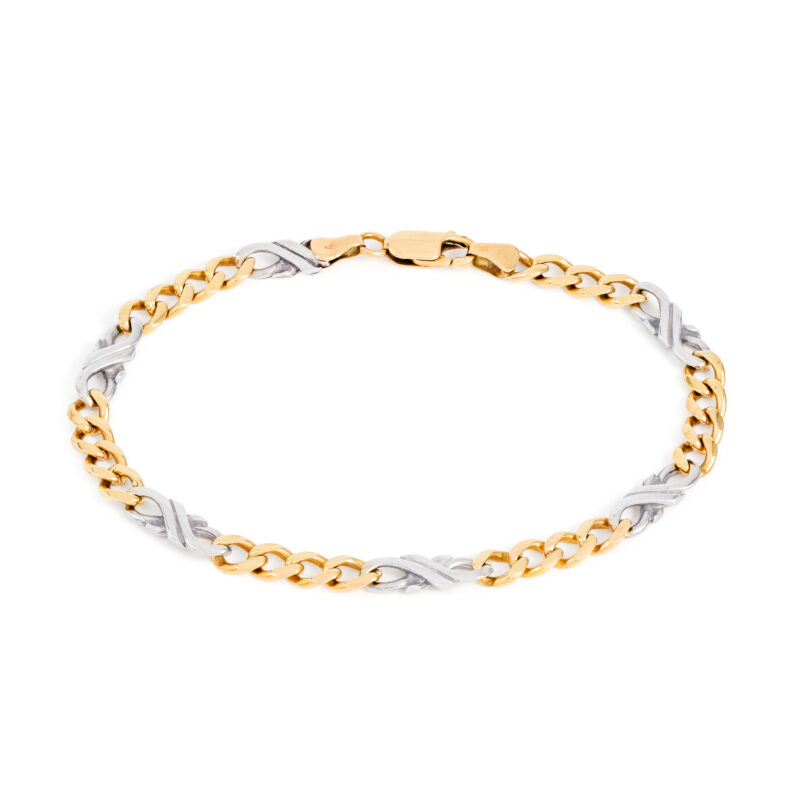 Pre-owned 9ct White & Yellow Gold Figaro Bracelet