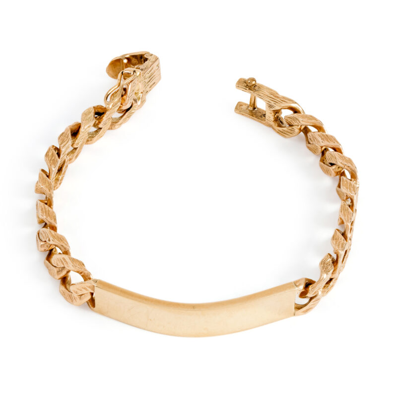 Pre-owned 9ct Gold Curb ID Bracelet with Bark Finish