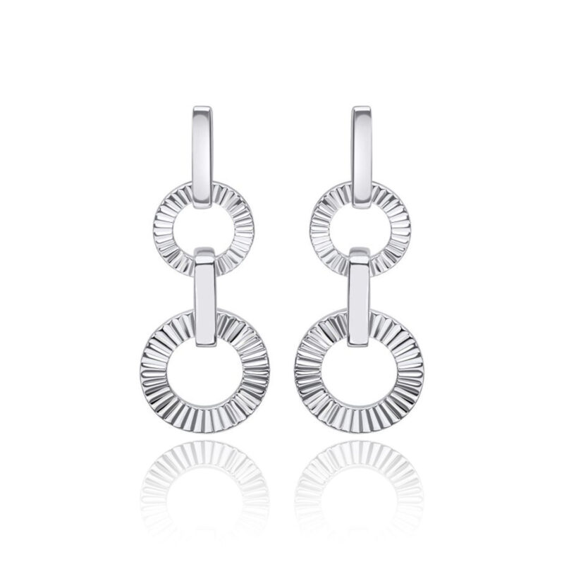 Silver Diamond Cut Circle Drop Earrings