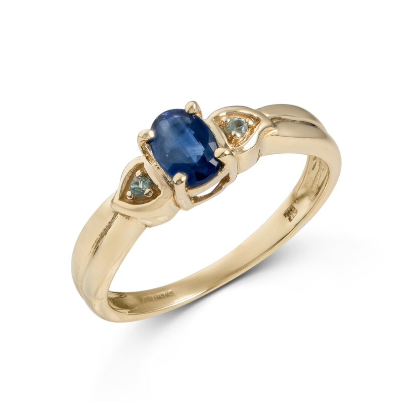 Pre-Owned 9ct Gold Sapphire & Green Topaz Ring