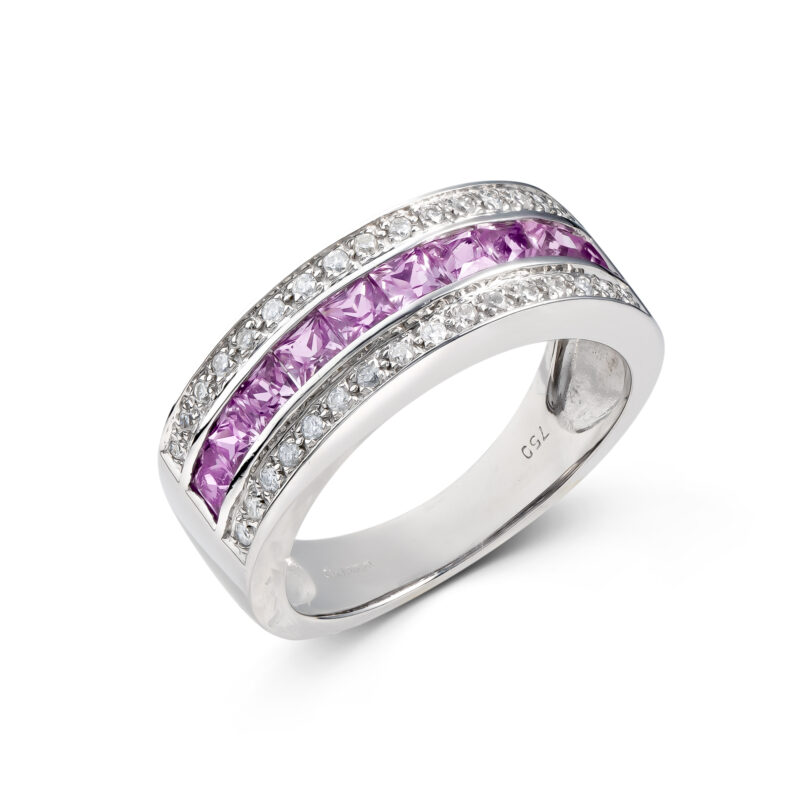 Pre-Owned 18ct White Gold Pink Sapphire & Diamond Ring