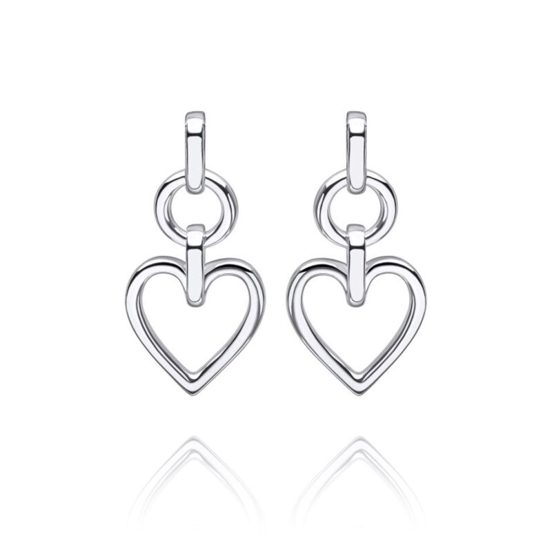 Silver Open Heart Drop Earrings