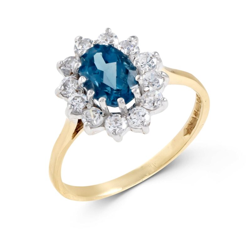 Pre-Owned 9ct Gold Blue Topaz & Cubic Zirconia Diana Ring
