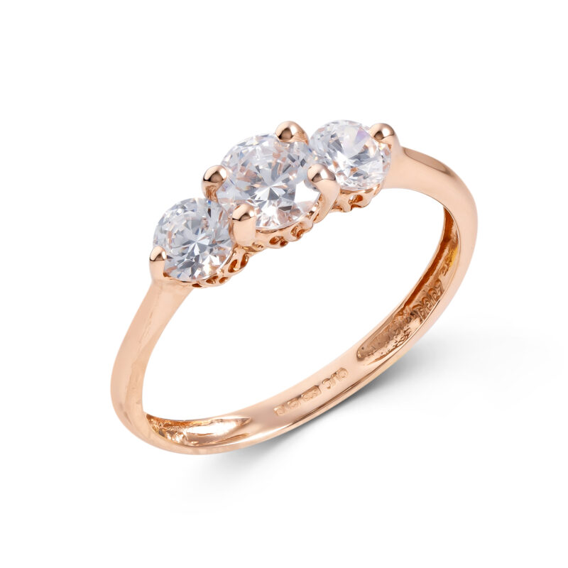 Pre-Owned 14ct Rose Gold Cubic Zirconia Trilogy Ring