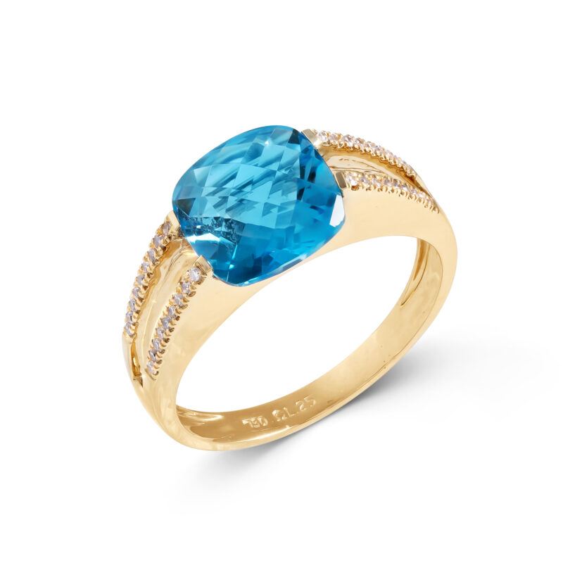 Pre-Owned 18ct Gold Swiss Blue Topaz & Diamond Ring