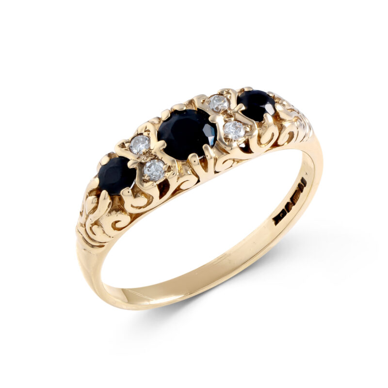 Pre-Owned 9ct Gold Victorian Style Sapphire & Diamond Ring