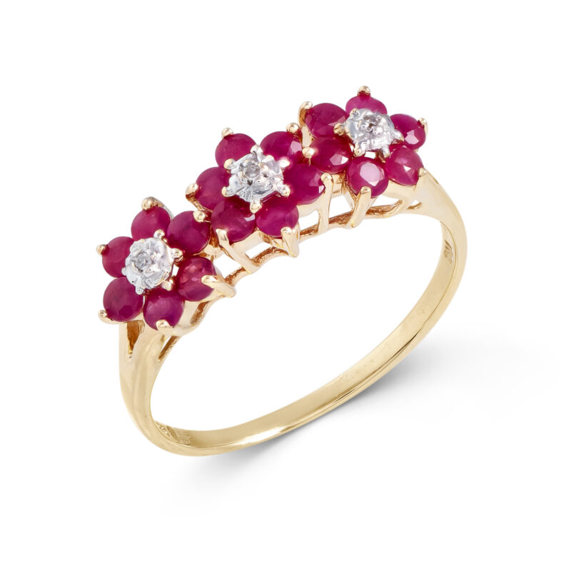 Pre-Owned 9ct Gold Diamond & Ruby Flower Ring