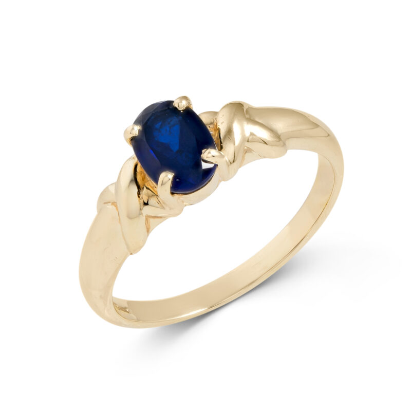 Pre-Owned 9ct Gold Synthetic Sapphire Kisses Ring