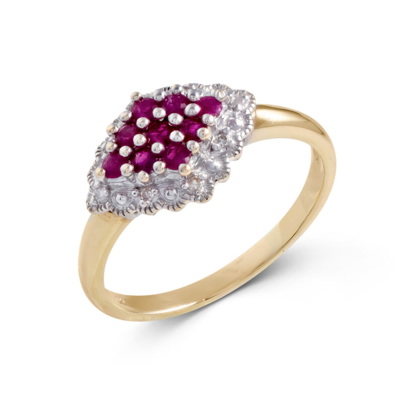 Pre-Owned 9ct Gold Ruby & Diamond Cluster Ring