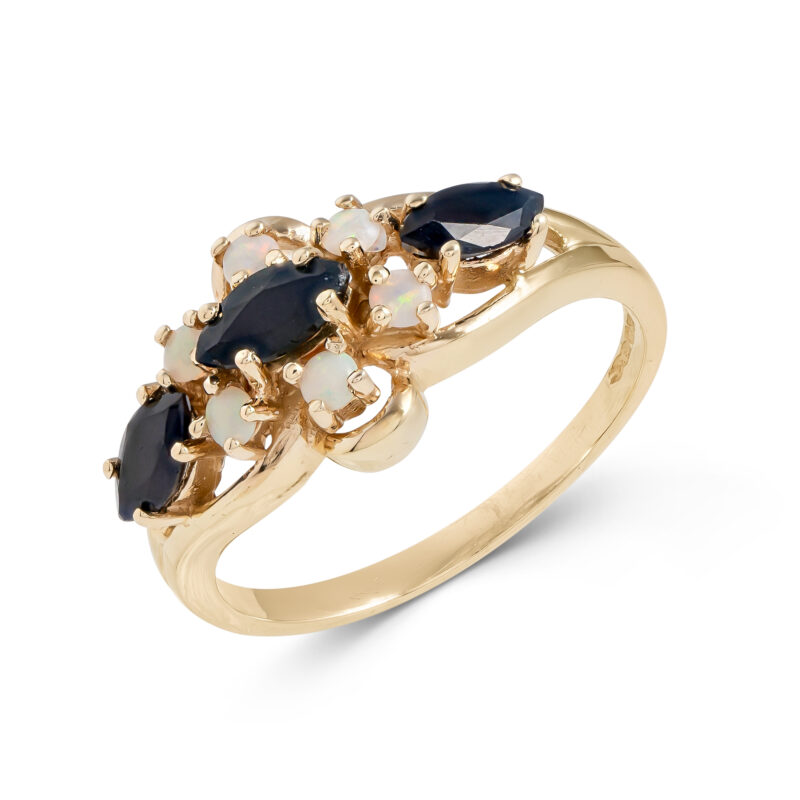 Pre-Owned 9ct Gold Opal & Sapphire Cluster Ring