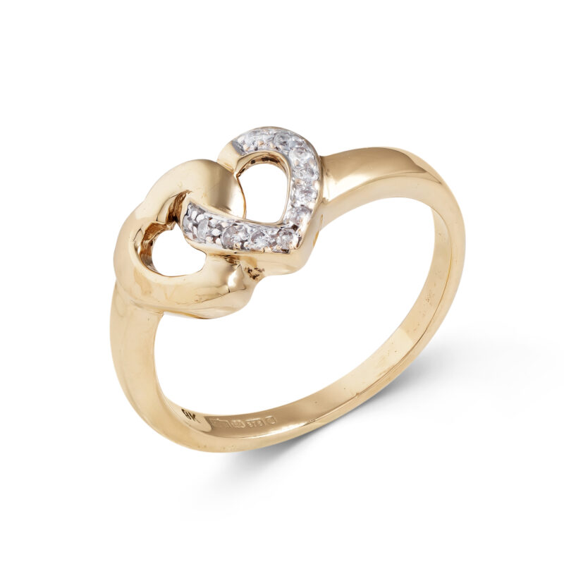 Pre-Owned 9ct Gold Double Heart Diamond Ring