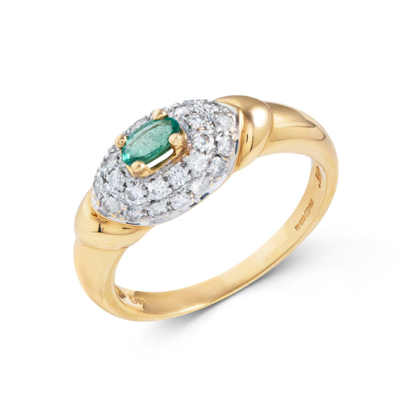 Pre-Owned 18ct Gold Emerald & Diamond Halo Ring