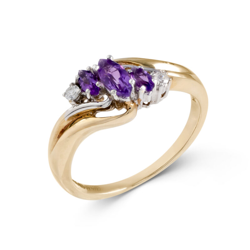 Pre-Owned 9ct Gold Amethyst & Diamond Dress Ring