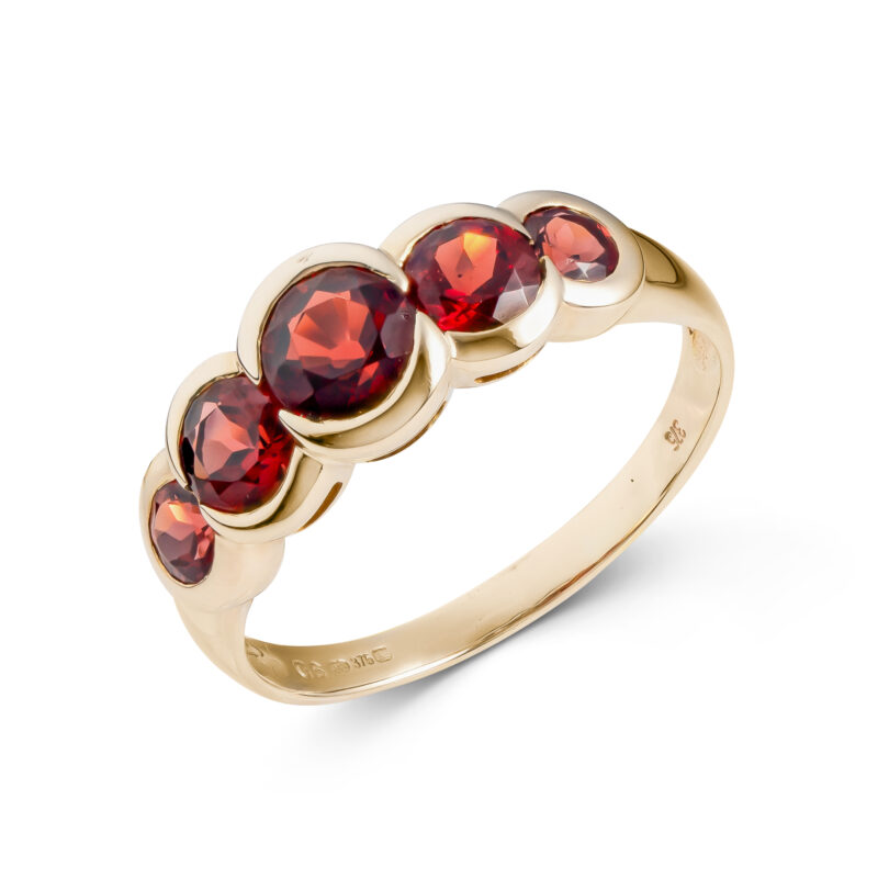 Pre-Owned 9ct Gold Five Stone Garnet Ring