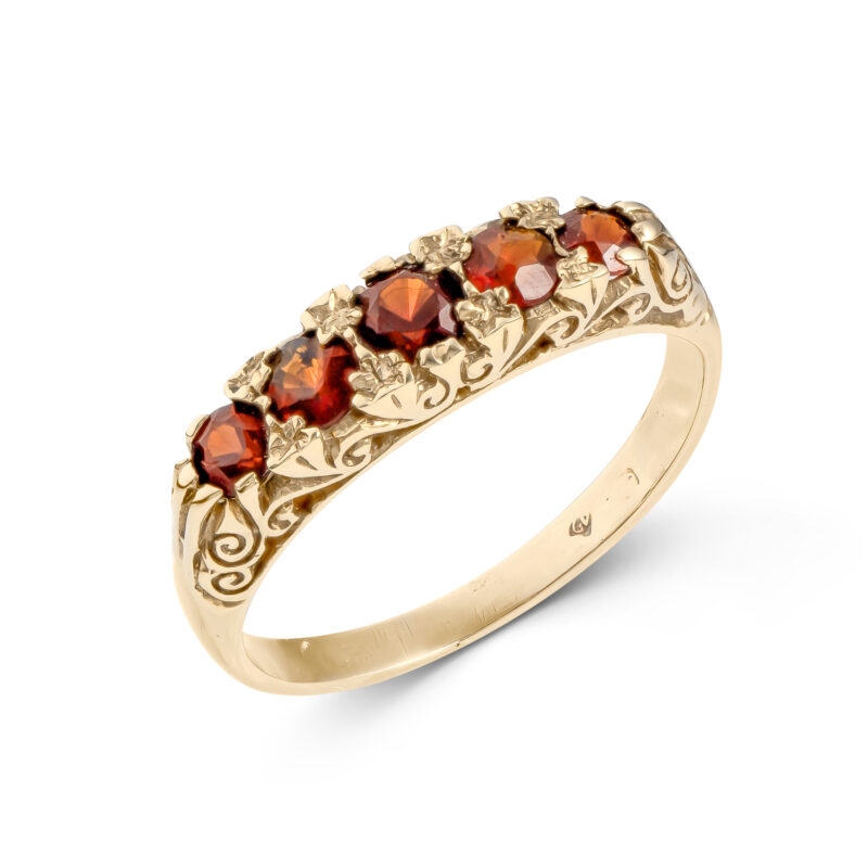 Pre-Owned 9ct Gold Five Stone Garnet Ring